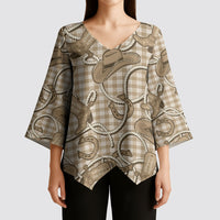 Beige Hawaii Palaka Cowboy Kimono Sleeve Blouse Hawaiian Paniolo Festival Spirit