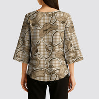 Beige Hawaii Palaka Cowboy Kimono Sleeve Blouse Hawaiian Paniolo Festival Spirit