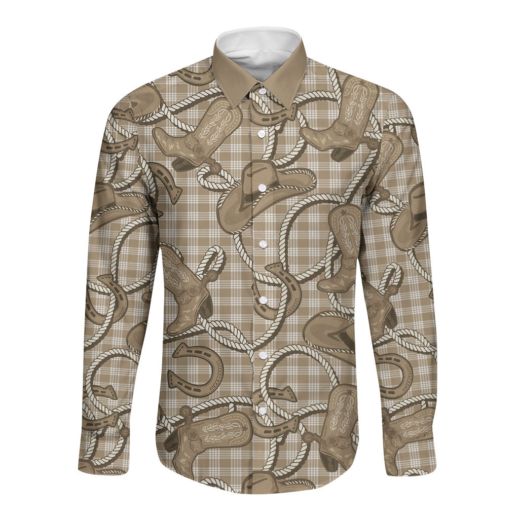 Beige Hawaii Palaka Cowboy Long Sleeve Button Shirt Hawaiian Paniolo Festival Spirit LT19 Unisex Beige - Polynesian Pride