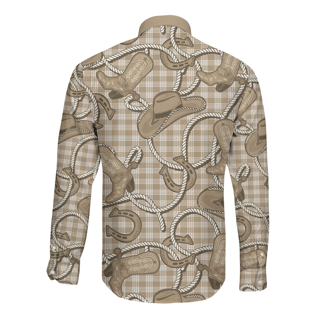 Beige Hawaii Palaka Cowboy Long Sleeve Button Shirt Hawaiian Paniolo Festival Spirit