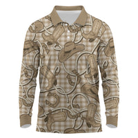 Beige Hawaii Palaka Cowboy Long Sleeve Polo Shirt Hawaiian Paniolo Festival Spirit