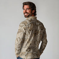 Beige Hawaii Palaka Cowboy Long Sleeve Polo Shirt Hawaiian Paniolo Festival Spirit