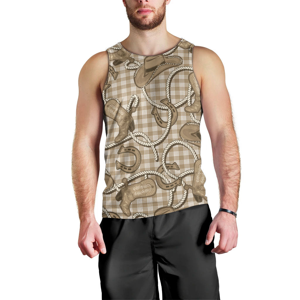 Beige Hawaii Palaka Cowboy Men Tank Top Hawaiian Paniolo Festival Spirit