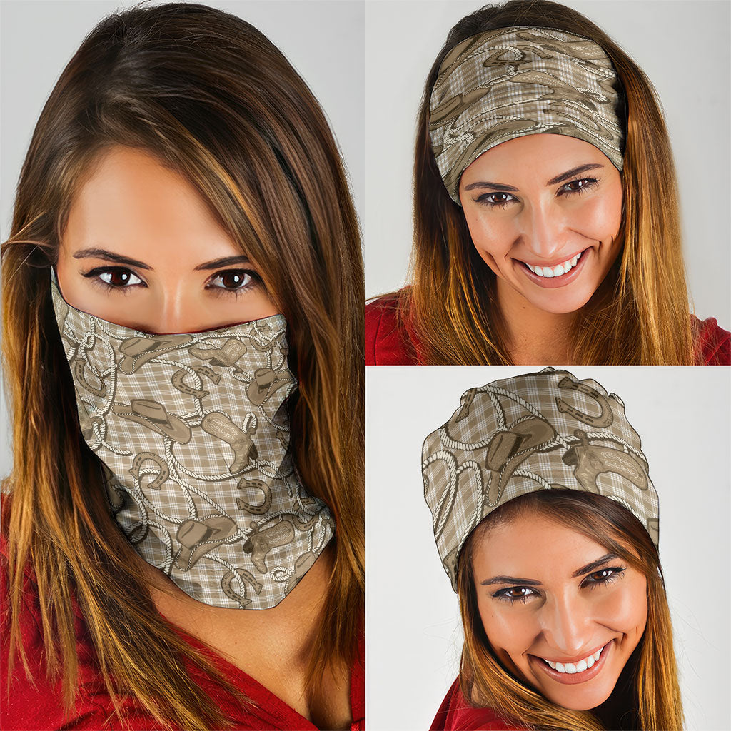 Beige Hawaii Palaka Cowboy Neck Gaiter Hawaiian Paniolo Festival Spirit