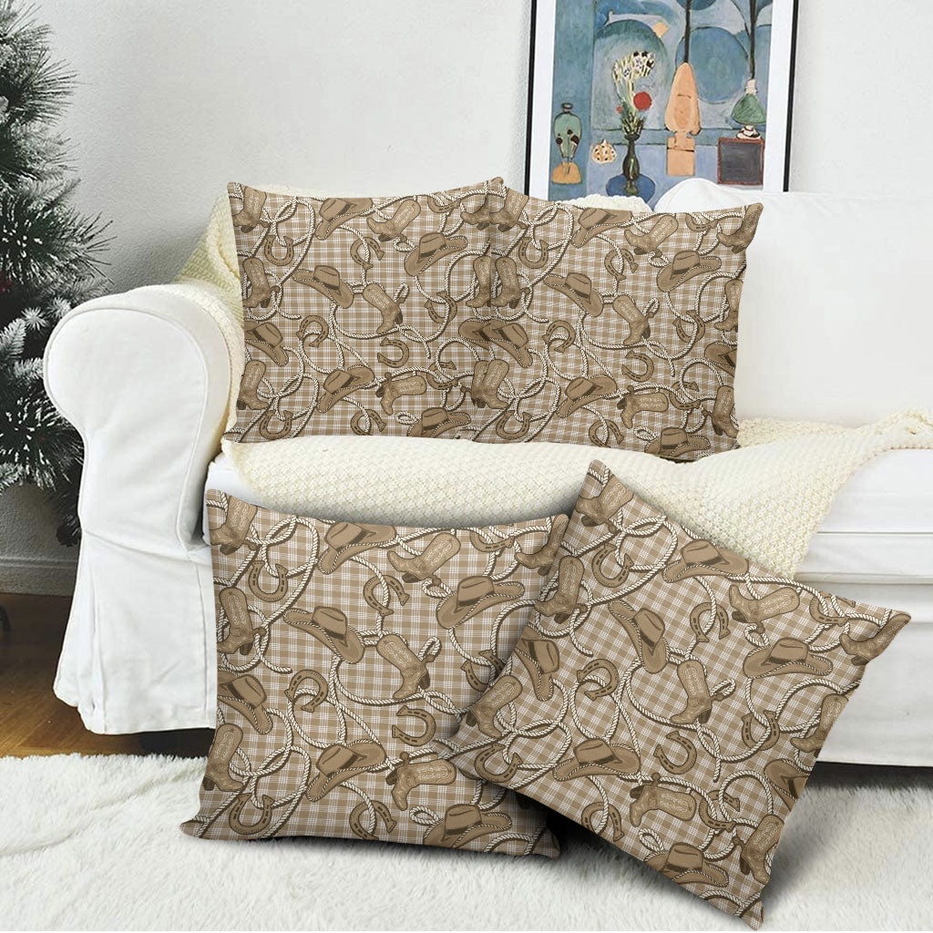 Beige Hawaii Palaka Cowboy Pillow Cover Hawaiian Paniolo Festival Spirit