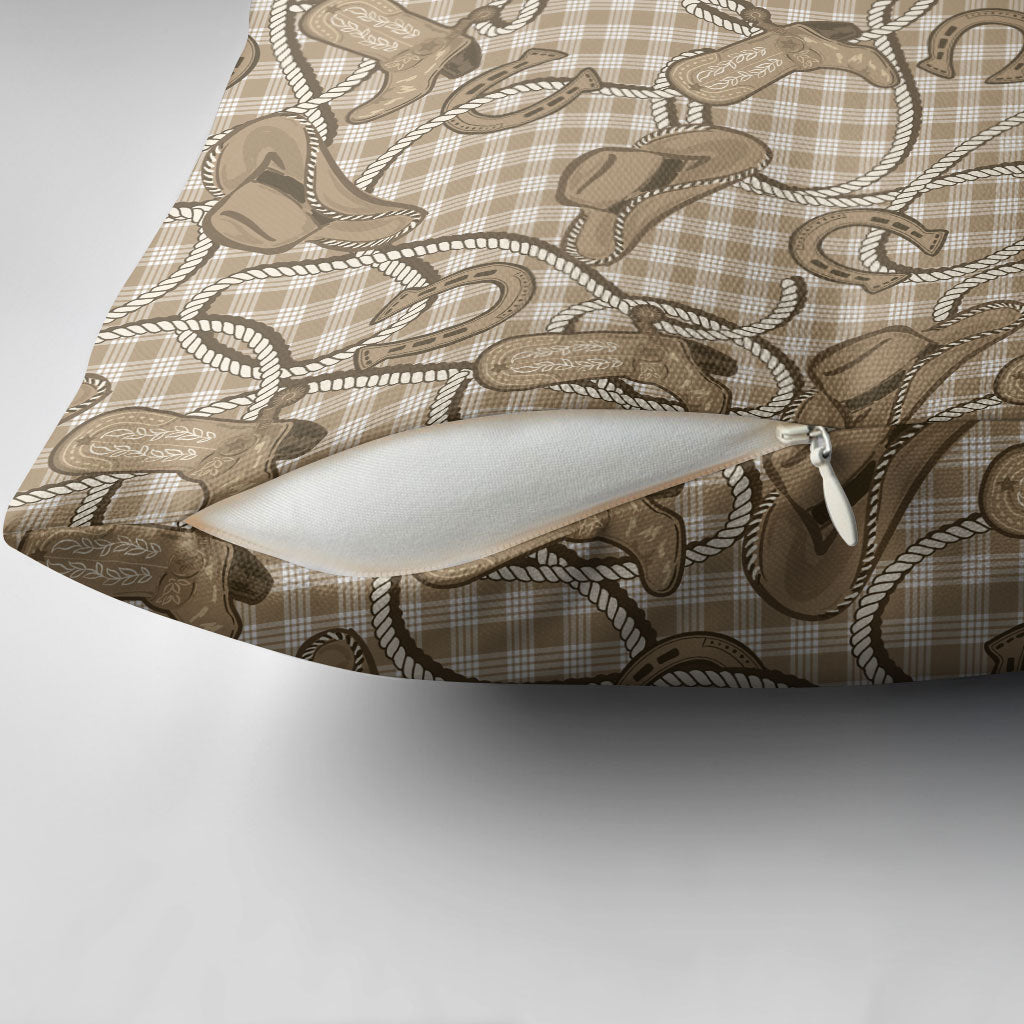 Beige Hawaii Palaka Cowboy Pillow Cover Hawaiian Paniolo Festival Spirit