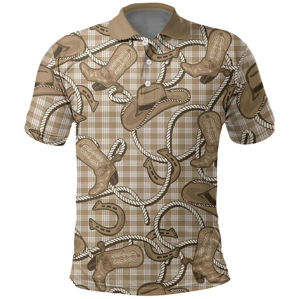 Beige Hawaii Palaka Cowboy Polo Shirt Hawaiian Paniolo Festival Spirit