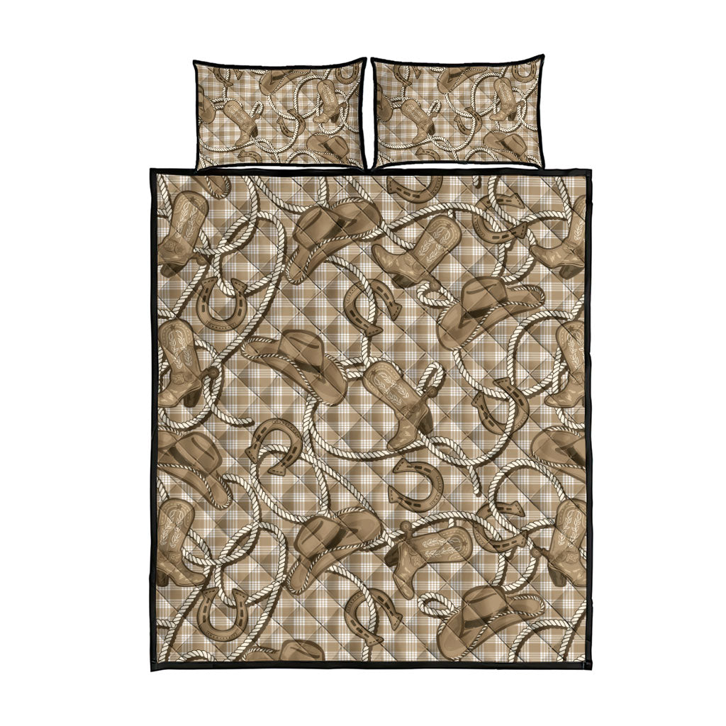 Beige Hawaii Palaka Cowboy Quilt Bed Set Hawaiian Paniolo Festival Spirit