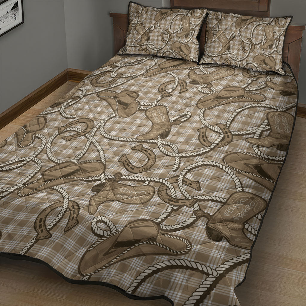 Beige Hawaii Palaka Cowboy Quilt Bed Set Hawaiian Paniolo Festival Spirit