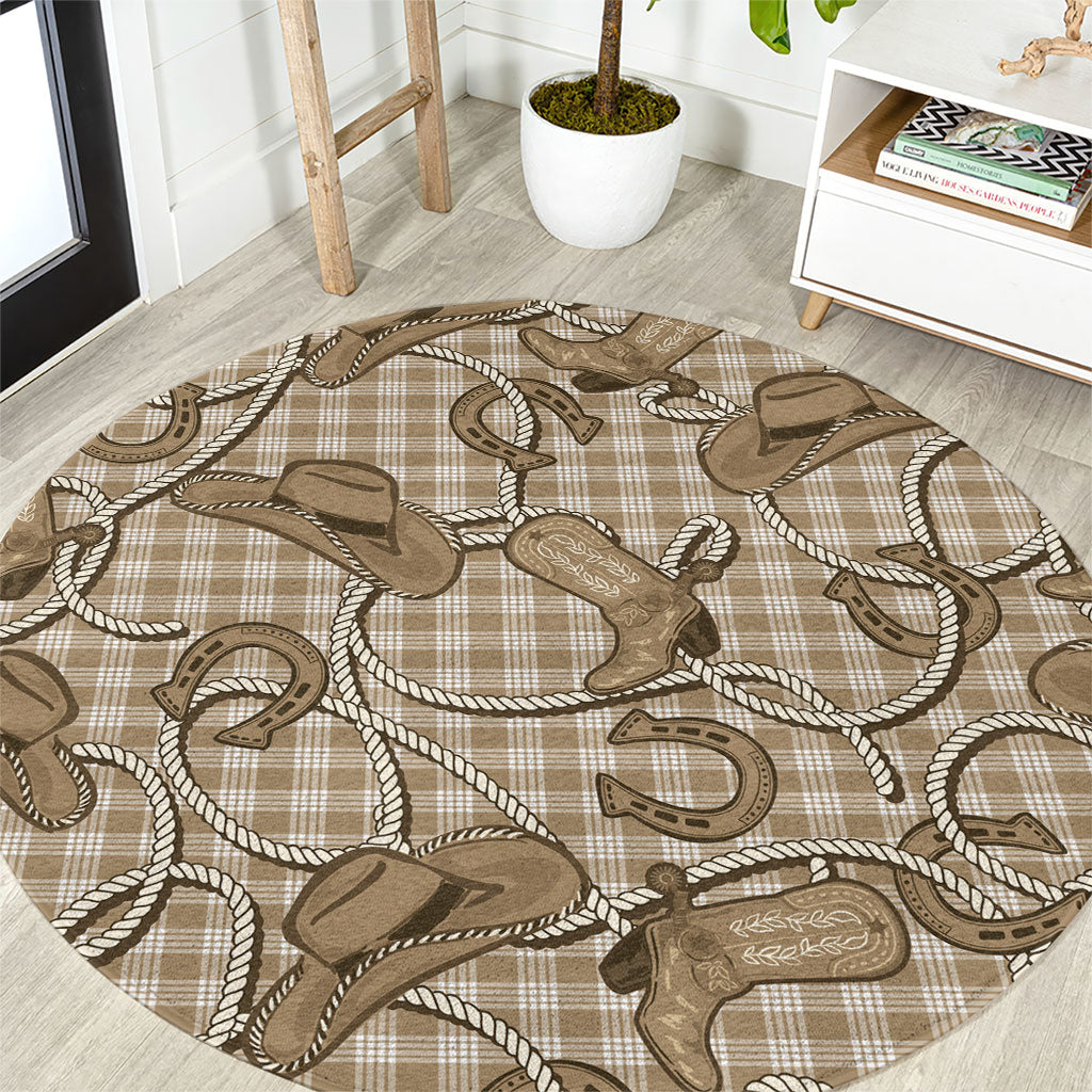 Beige Hawaii Palaka Cowboy Round Carpet Hawaiian Paniolo Festival Spirit