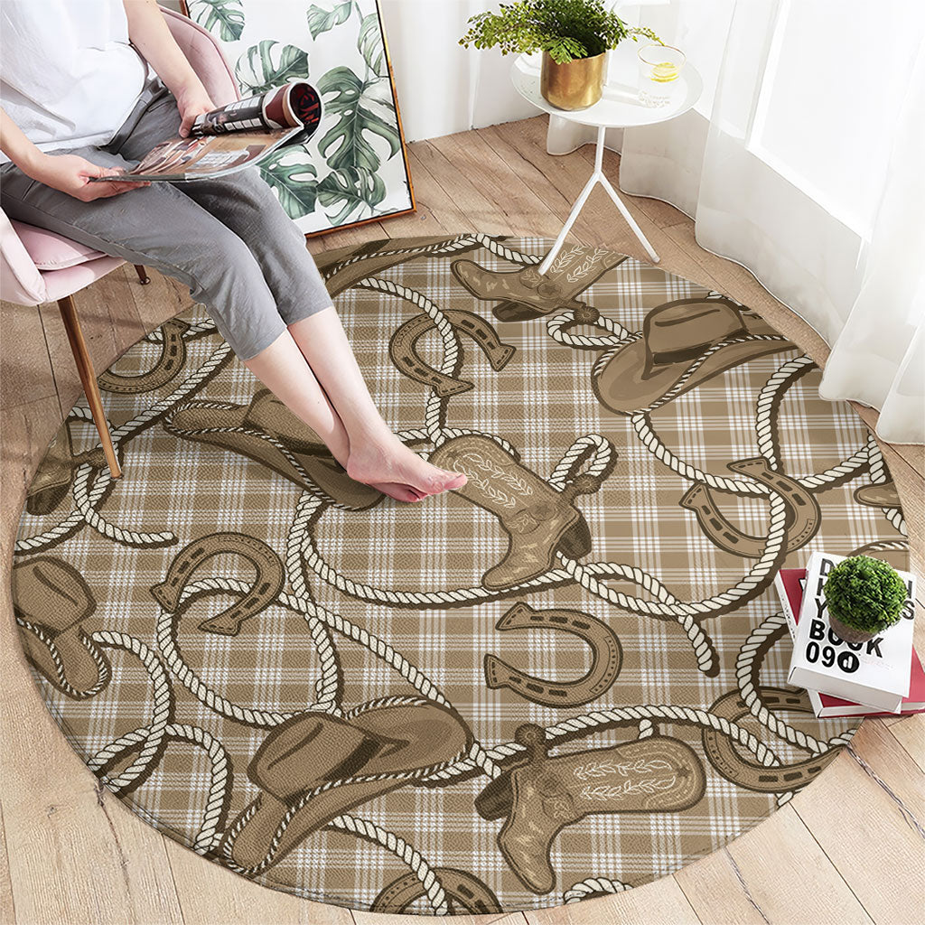 Beige Hawaii Palaka Cowboy Round Carpet Hawaiian Paniolo Festival Spirit