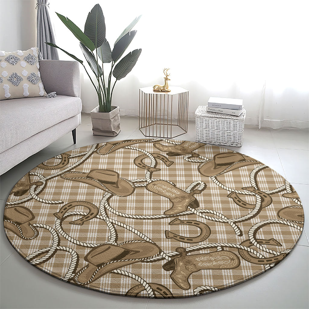 Beige Hawaii Palaka Cowboy Round Carpet Hawaiian Paniolo Festival Spirit