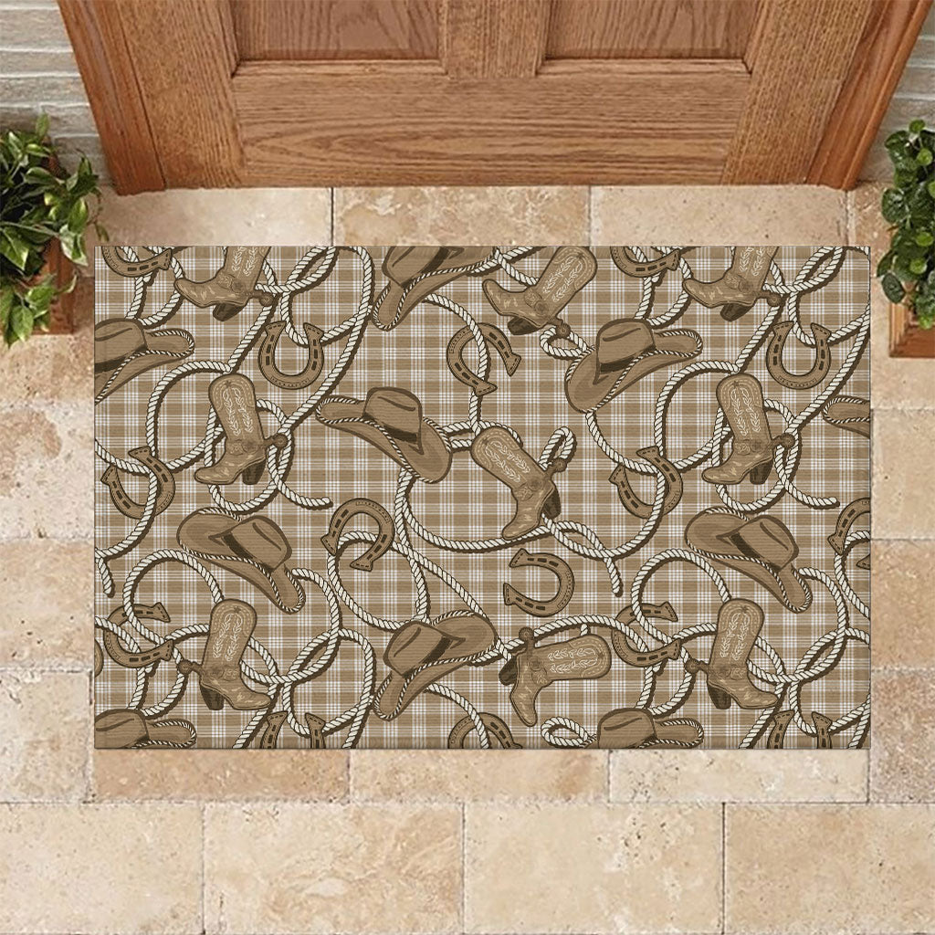 Beige Hawaii Palaka Cowboy Rubber Doormat Hawaiian Paniolo Festival Spirit