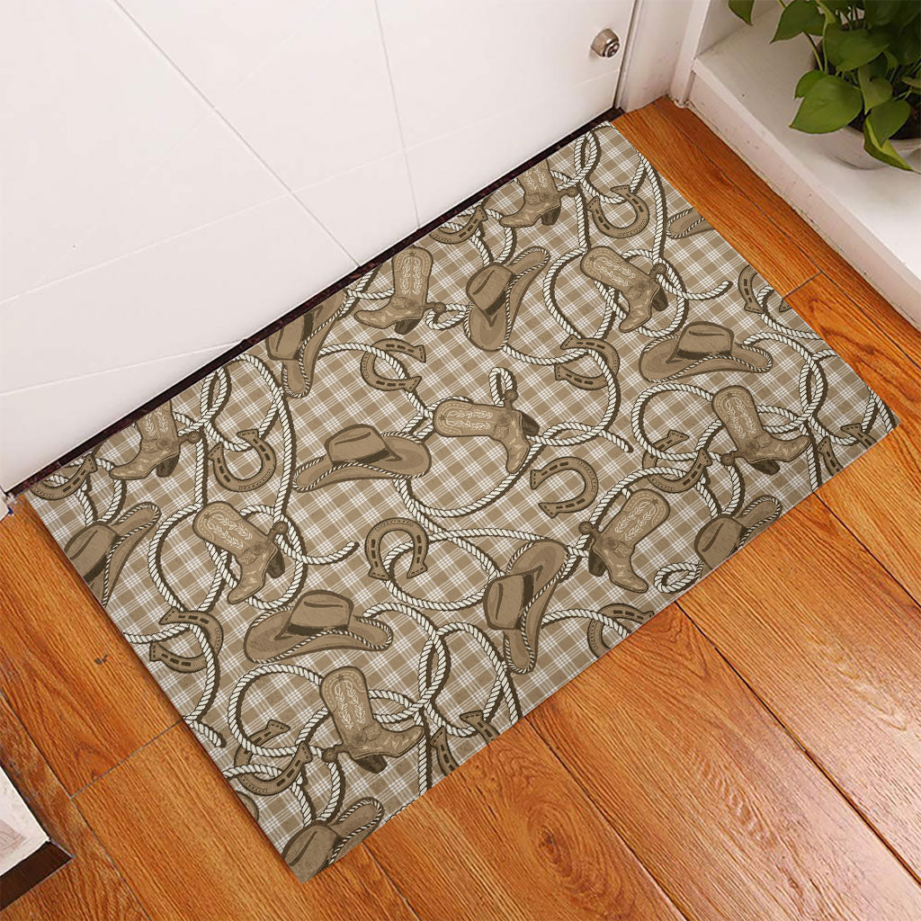 Beige Hawaii Palaka Cowboy Rubber Doormat Hawaiian Paniolo Festival Spirit
