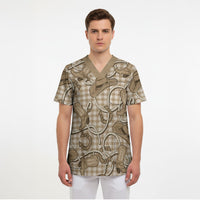 Beige Hawaii Palaka Cowboy Scrub Top Hawaiian Paniolo Festival Spirit