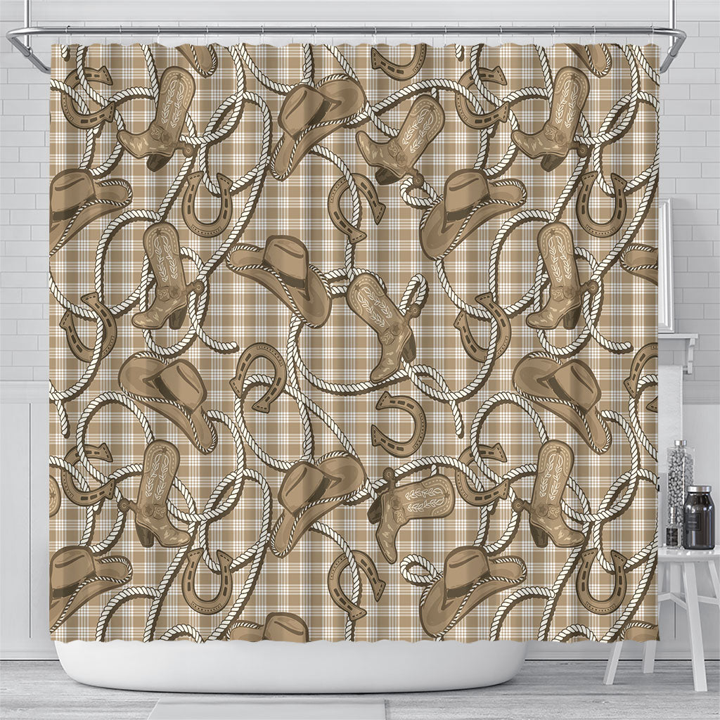 Beige Hawaii Palaka Cowboy Shower Curtain Hawaiian Paniolo Festival Spirit