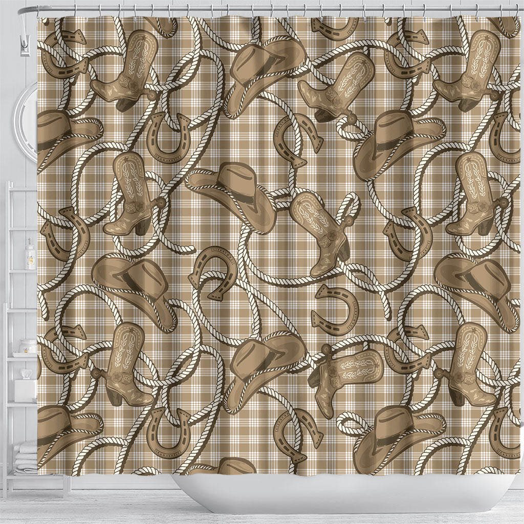 Beige Hawaii Palaka Cowboy Shower Curtain Hawaiian Paniolo Festival Spirit