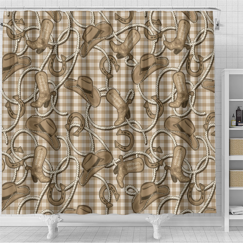 Beige Hawaii Palaka Cowboy Shower Curtain Hawaiian Paniolo Festival Spirit