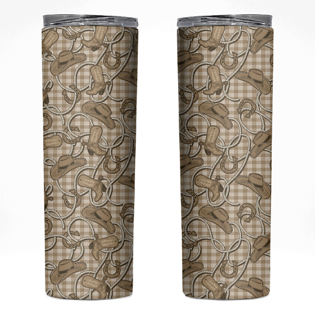 Beige Hawaii Palaka Cowboy Skinny Tumbler Hawaiian Paniolo Festival Spirit LT19 Beige - Polynesian Pride
