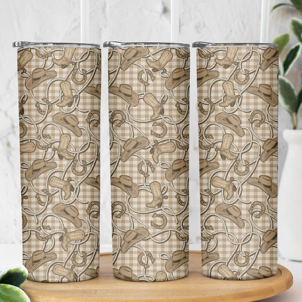 Beige Hawaii Palaka Cowboy Skinny Tumbler Hawaiian Paniolo Festival Spirit
