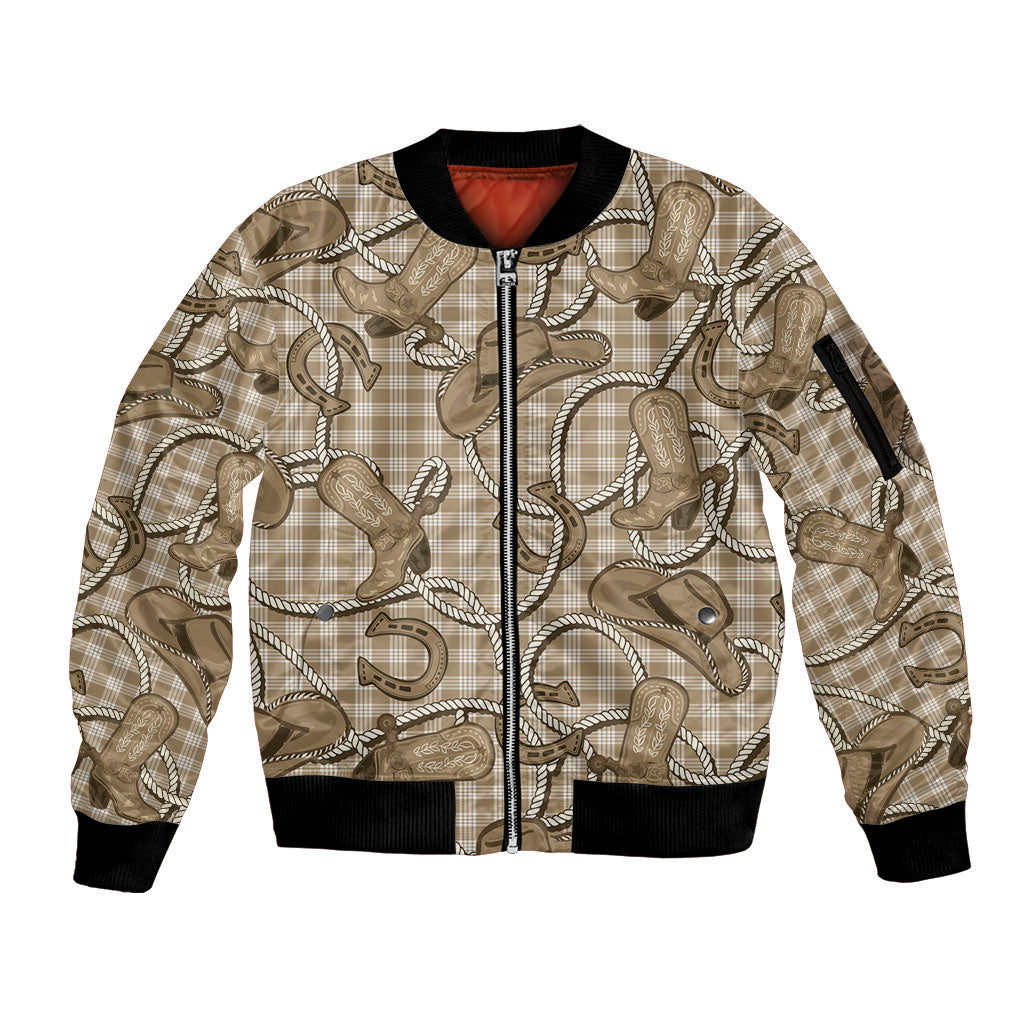 Beige Hawaii Palaka Cowboy Sleeve Zip Bomber Jacket Hawaiian Paniolo Festival Spirit