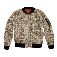 Beige Hawaii Palaka Cowboy Sleeve Zip Bomber Jacket Hawaiian Paniolo Festival Spirit