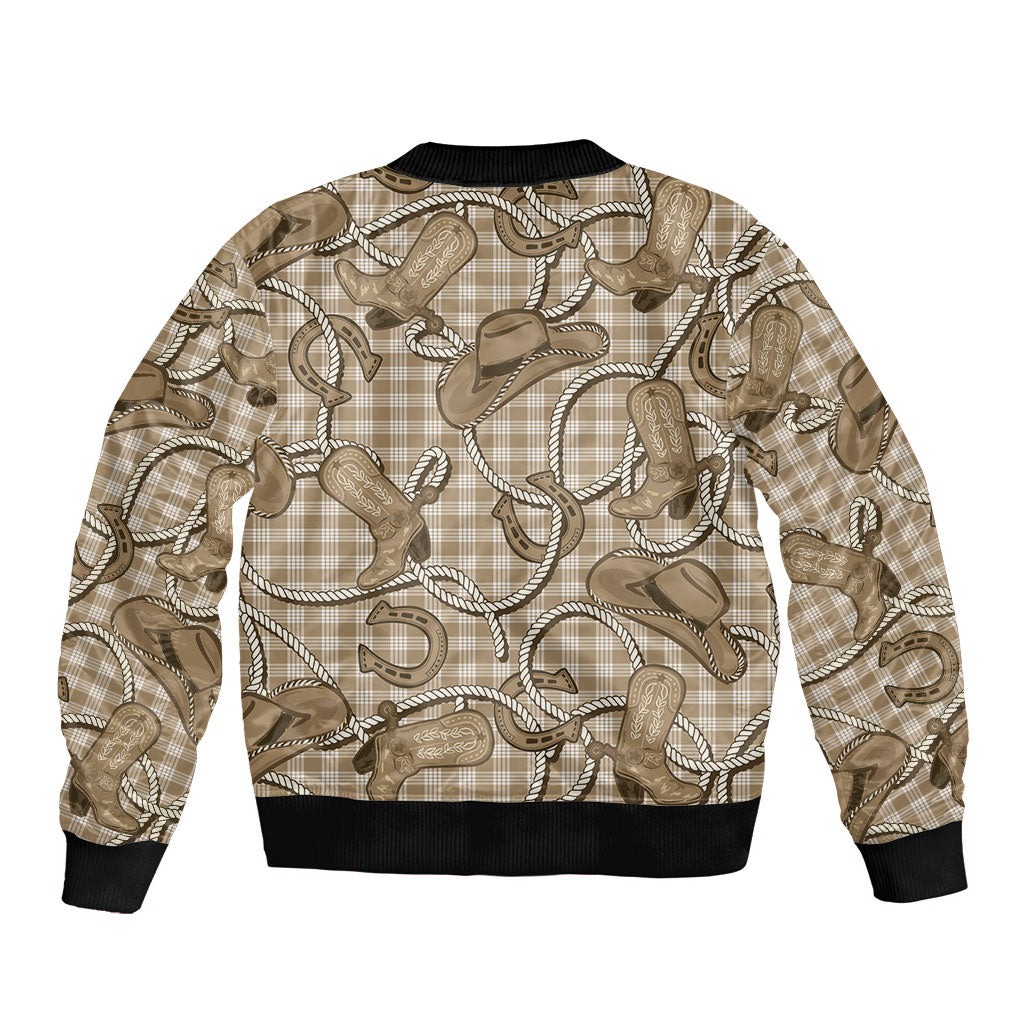 Beige Hawaii Palaka Cowboy Sleeve Zip Bomber Jacket Hawaiian Paniolo Festival Spirit