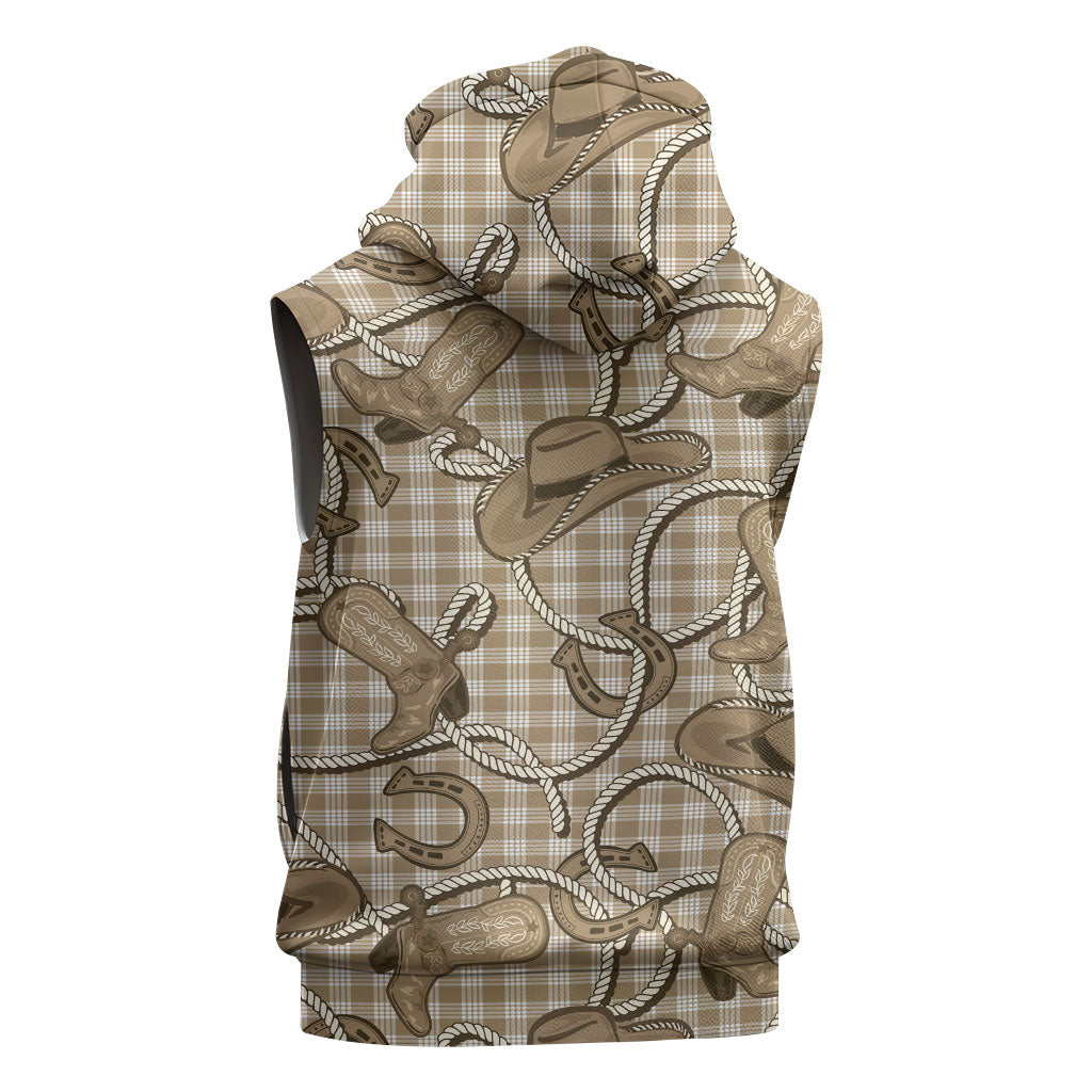 Beige Hawaii Palaka Cowboy Sleeveless Hoodie Hawaiian Paniolo Festival Spirit