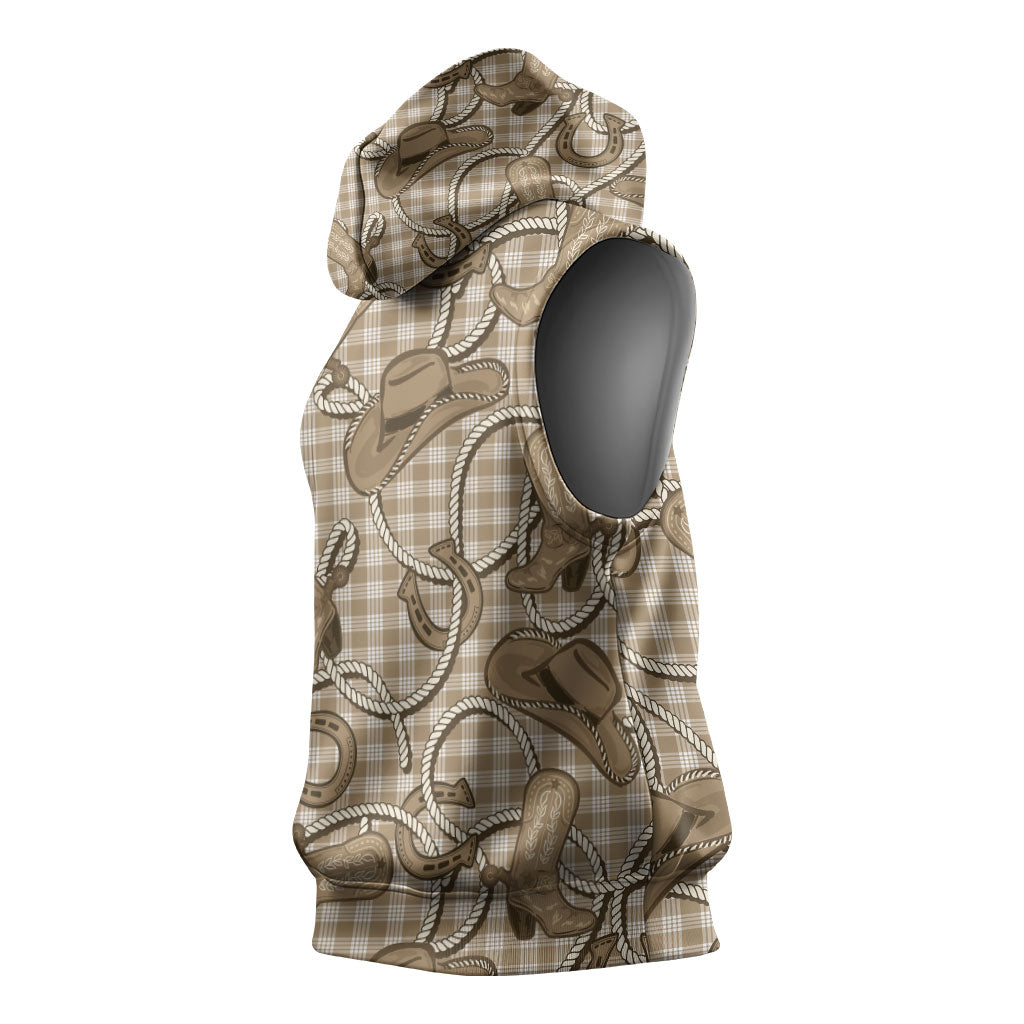 Beige Hawaii Palaka Cowboy Sleeveless Hoodie Hawaiian Paniolo Festival Spirit