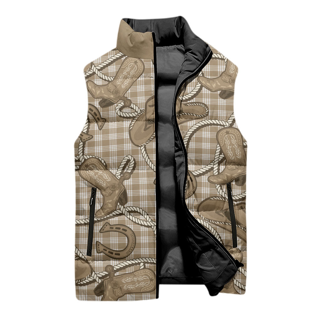 Beige Hawaii Palaka Cowboy Sleeveless Puffer Jacket Hawaiian Paniolo Festival Spirit