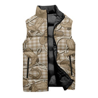 Beige Hawaii Palaka Cowboy Sleeveless Puffer Jacket Hawaiian Paniolo Festival Spirit