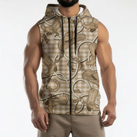 Beige Hawaii Palaka Cowboy Sleeveless Zip Hoodie Hawaiian Paniolo Festival Spirit