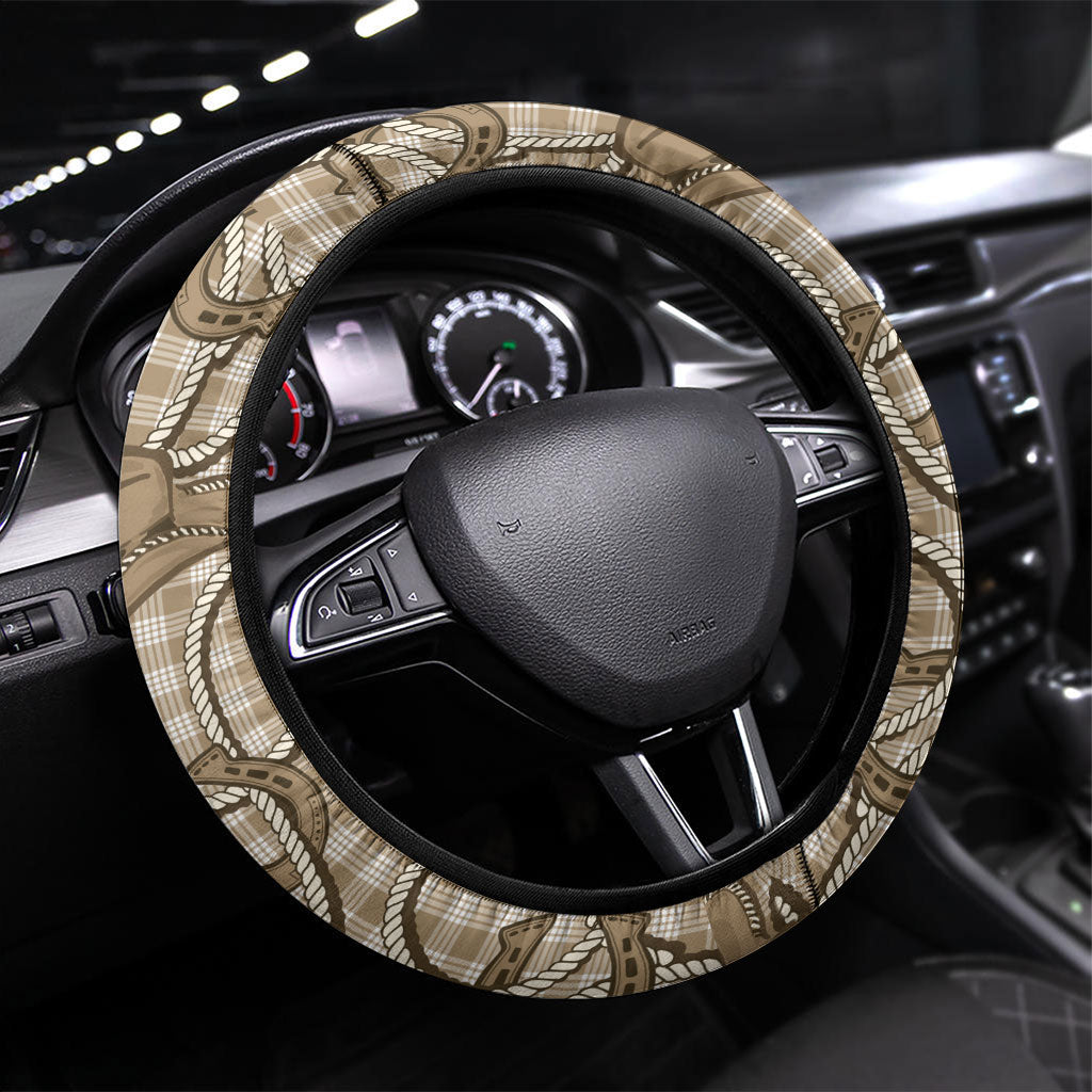 Beige Hawaii Palaka Cowboy Steering Wheel Cover Hawaiian Paniolo Festival Spirit