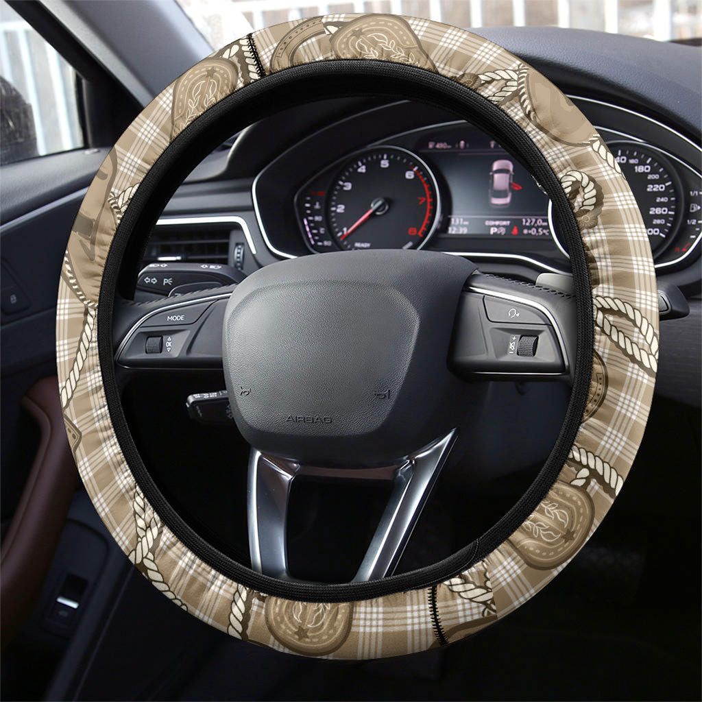 Beige Hawaii Palaka Cowboy Steering Wheel Cover Hawaiian Paniolo Festival Spirit