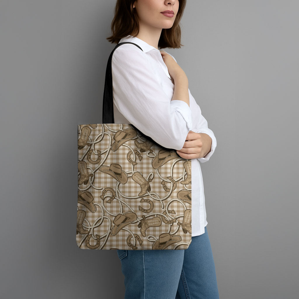 Beige Hawaii Palaka Cowboy Tote Bag Hawaiian Paniolo Festival Spirit