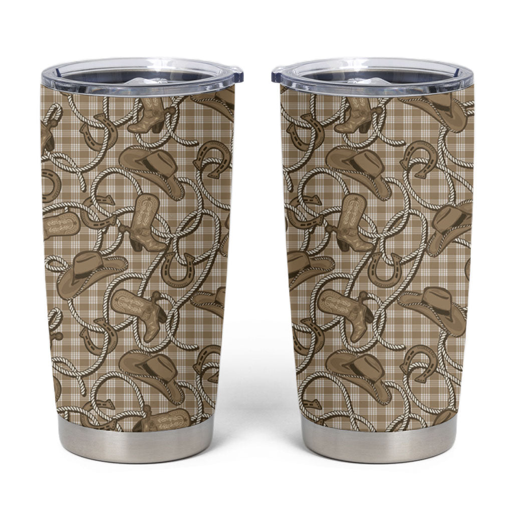 Beige Hawaii Palaka Cowboy Tumbler Cup Hawaiian Paniolo Festival Spirit