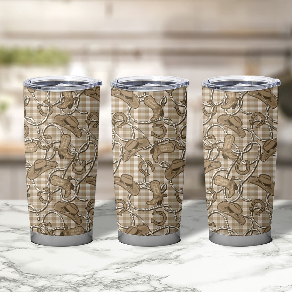 Beige Hawaii Palaka Cowboy Tumbler Cup Hawaiian Paniolo Festival Spirit