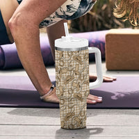 Beige Hawaii Palaka Cowboy Tumbler With Handle Hawaiian Paniolo Festival Spirit