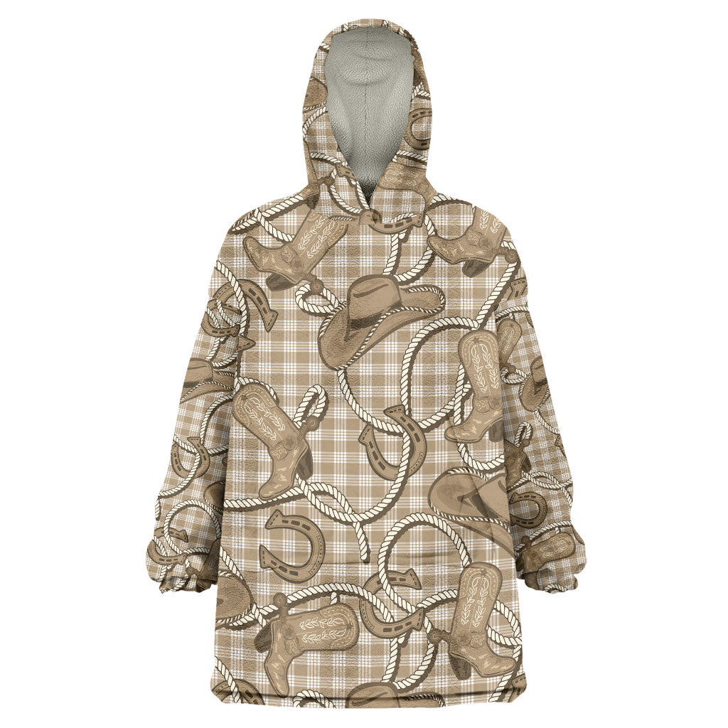 Beige Hawaii Palaka Cowboy Wearable Blanket Hoodie Hawaiian Paniolo Festival Spirit