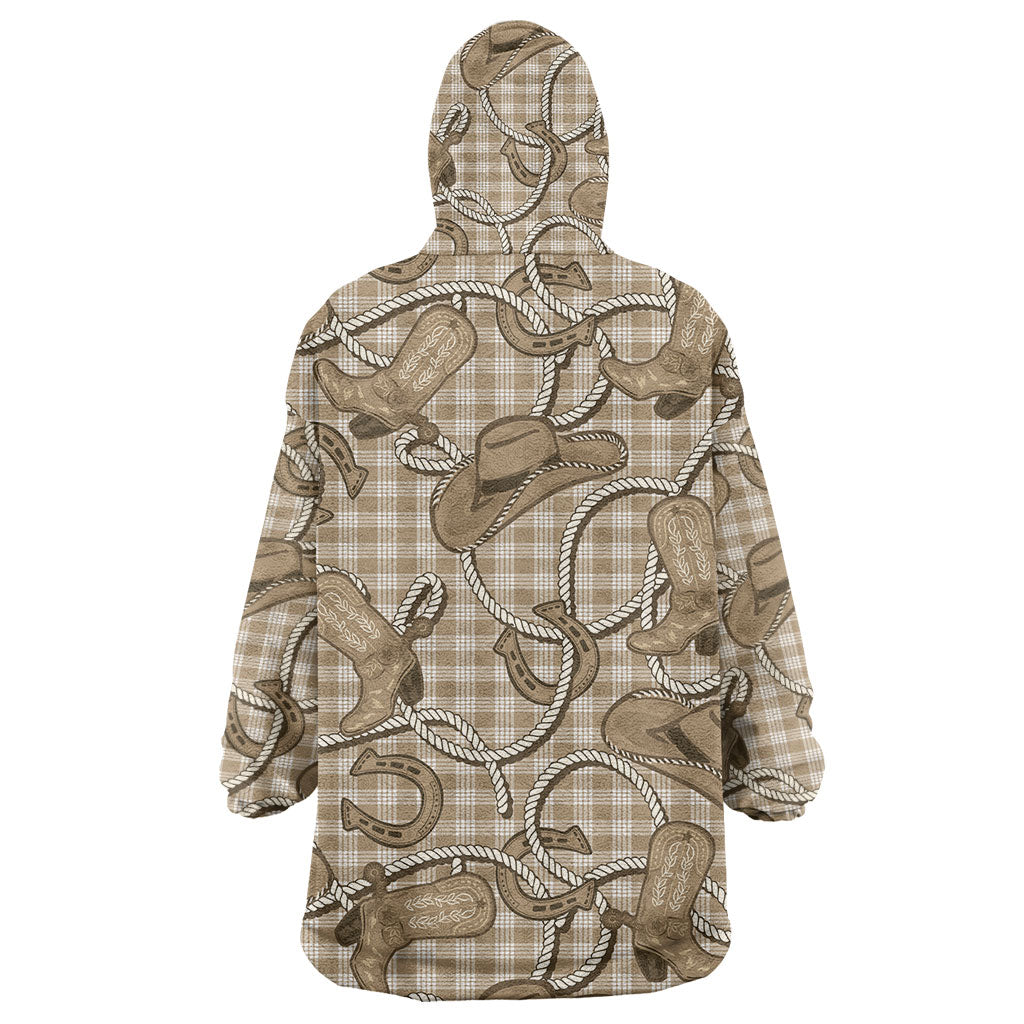 Beige Hawaii Palaka Cowboy Wearable Blanket Hoodie Hawaiian Paniolo Festival Spirit