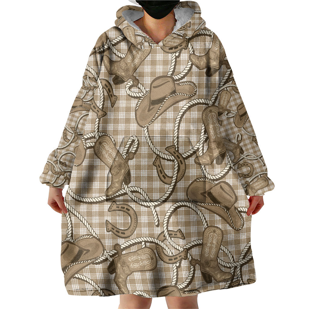 Beige Hawaii Palaka Cowboy Wearable Blanket Hoodie Hawaiian Paniolo Festival Spirit