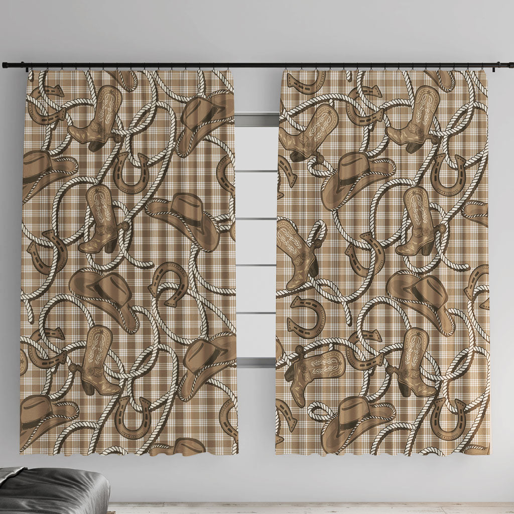 Beige Hawaii Palaka Cowboy Window Curtain Hawaiian Paniolo Festival Spirit