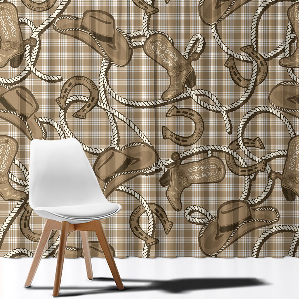 Beige Hawaii Palaka Cowboy Window Curtain Hawaiian Paniolo Festival Spirit