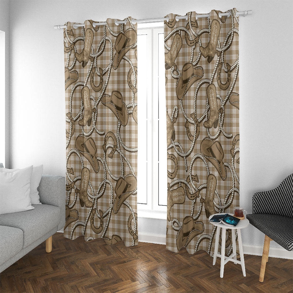 Beige Hawaii Palaka Cowboy Window Curtain Hawaiian Paniolo Festival Spirit