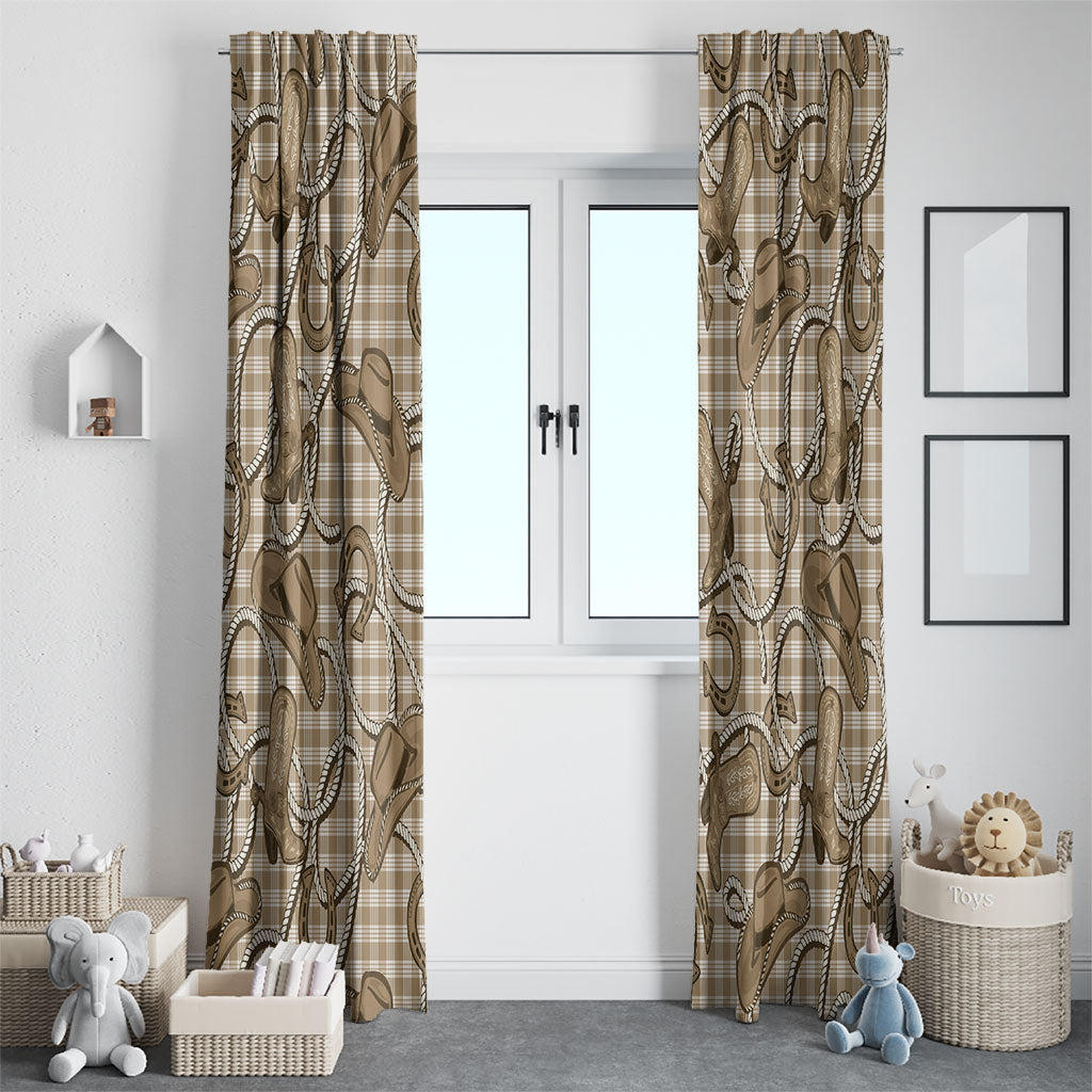 Beige Hawaii Palaka Cowboy Window Curtain Hawaiian Paniolo Festival Spirit