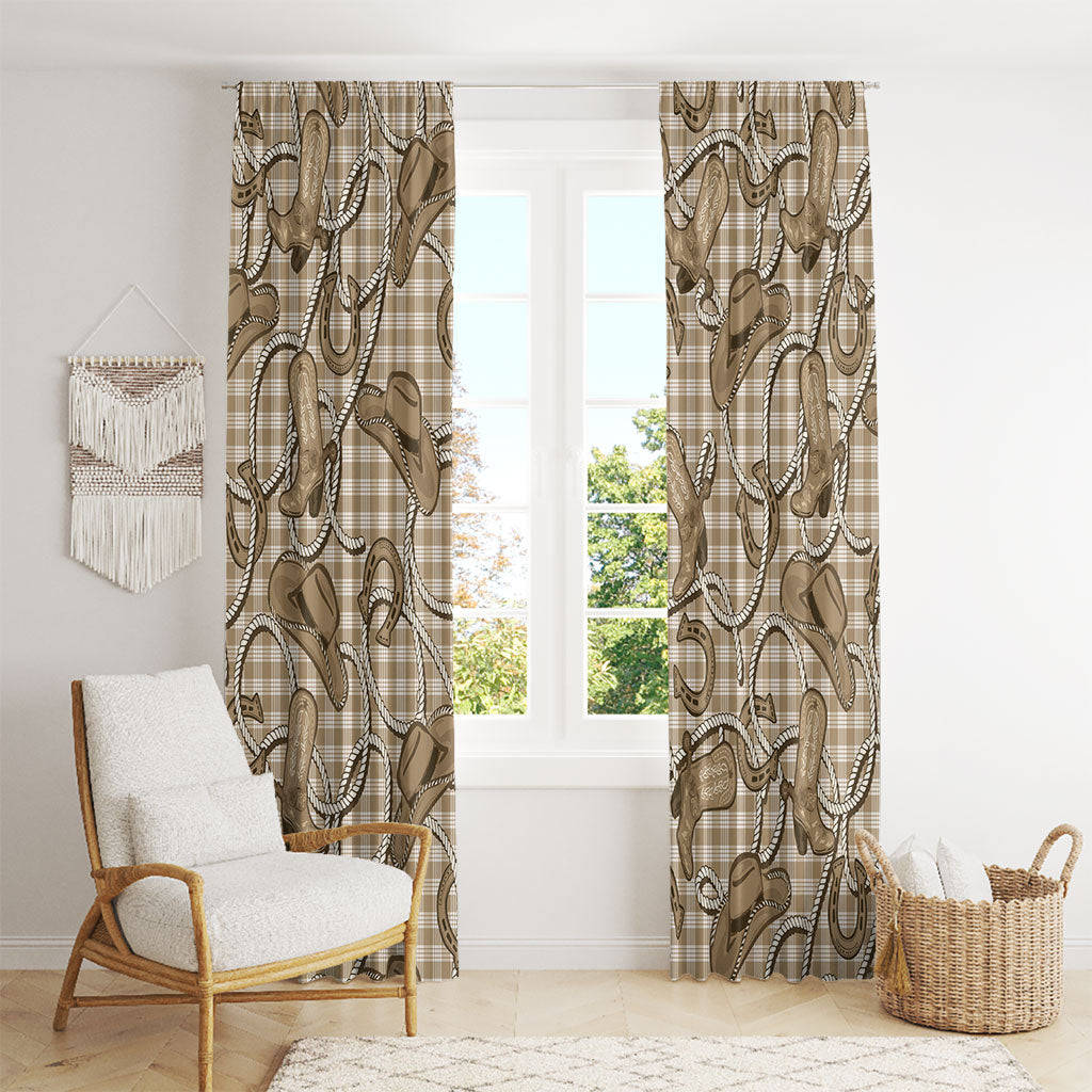Beige Hawaii Palaka Cowboy Window Curtain Hawaiian Paniolo Festival Spirit