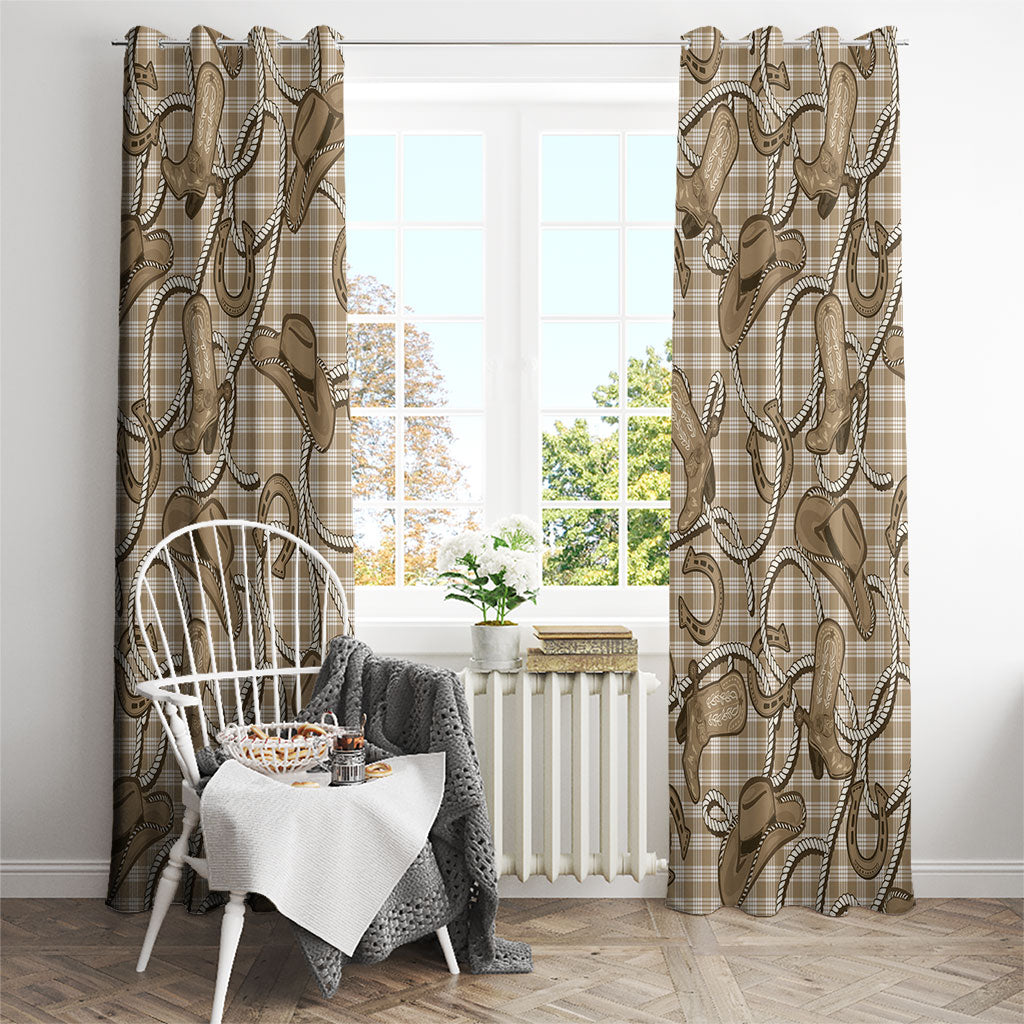 Beige Hawaii Palaka Cowboy Window Curtain Hawaiian Paniolo Festival Spirit