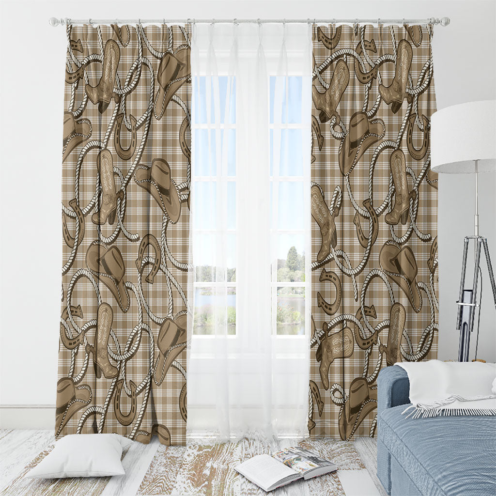 Beige Hawaii Palaka Cowboy Window Curtain Hawaiian Paniolo Festival Spirit