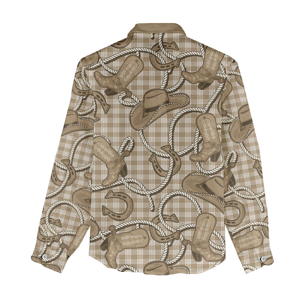 Beige Hawaii Palaka Cowboy Women Casual Shirt Hawaiian Paniolo Festival Spirit