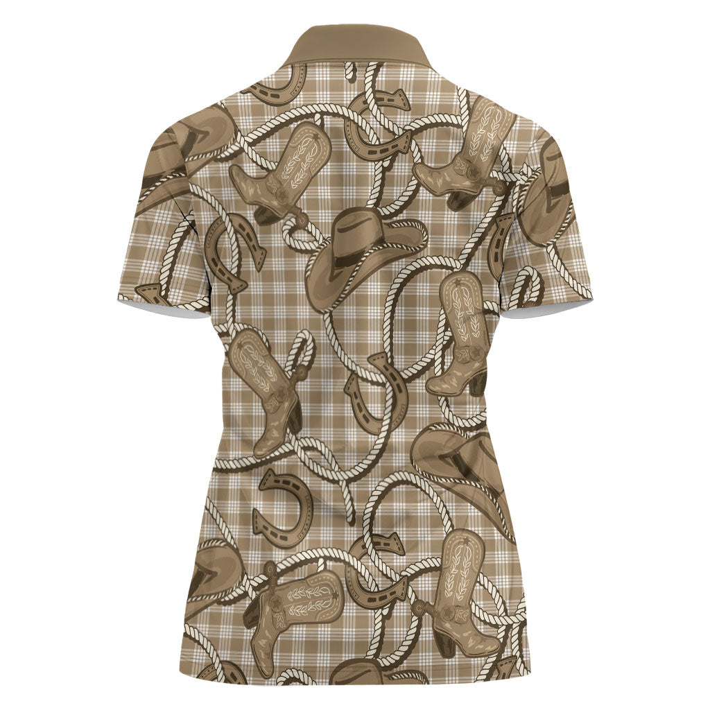 Beige Hawaii Palaka Cowboy Women Polo Shirt Hawaiian Paniolo Festival Spirit